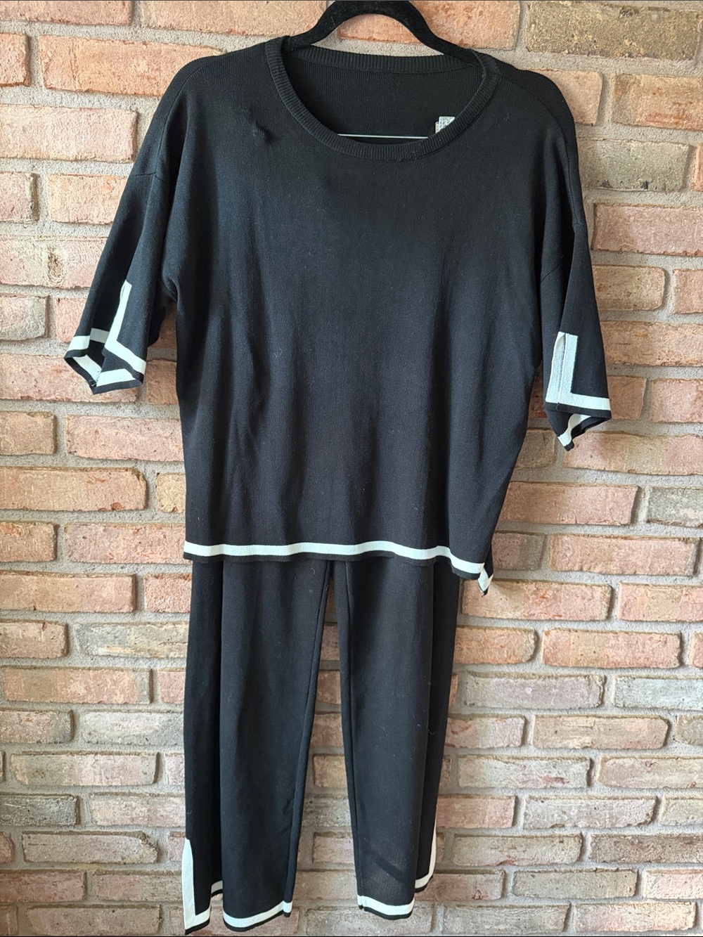 Black Two-Piece Knit Set with White Trim